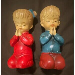 Wales Hand Painted Ceramic Praying Boy & Girl Figurines Set of 2 Japan 1950s